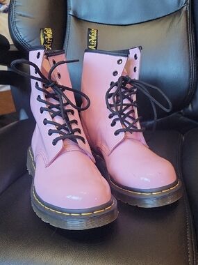 Dr. Marten's 1460 Womens Pink Lace-Up Combat Boots with Black Laces